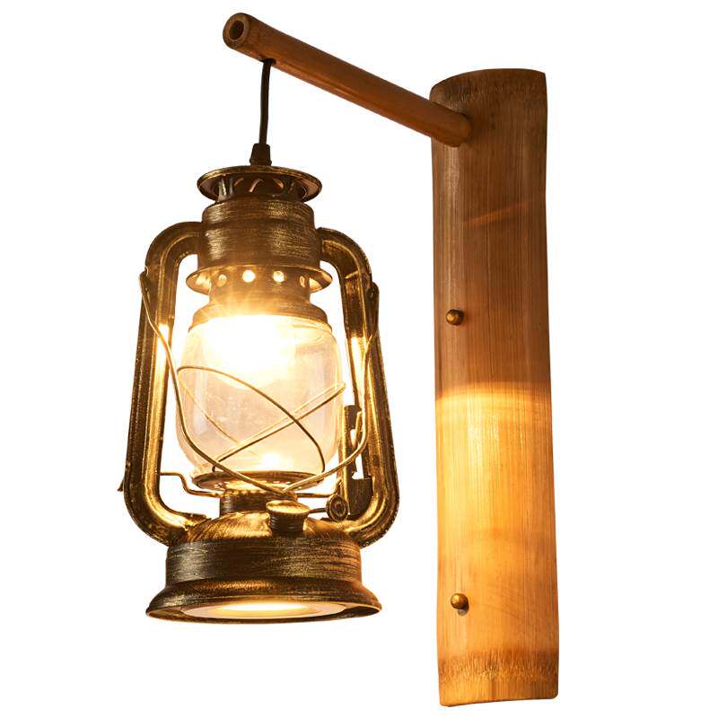 Retro Horse Lantern Wall Lamp, Antique Kerosene Lamp, Tea House Inn Homestay Decoration, Hot Pot Restaurant Creative and Personalized Bamboo Art Wall Lamp