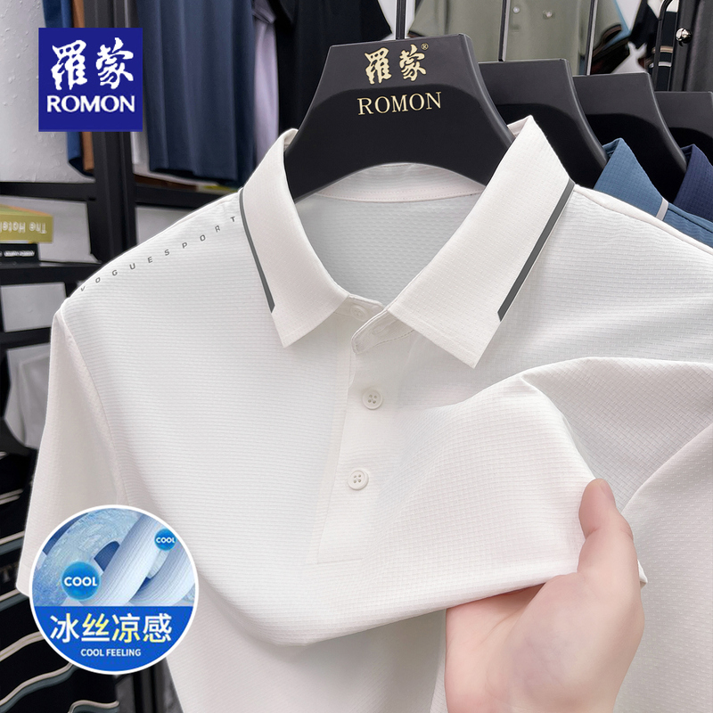 Romon Ice Silk Quick-Drying Short-Sleeved T-Shirt Men's Summer Lightweight Breathable Outdoor Sports Cool-Feeling Polo Shirt Top