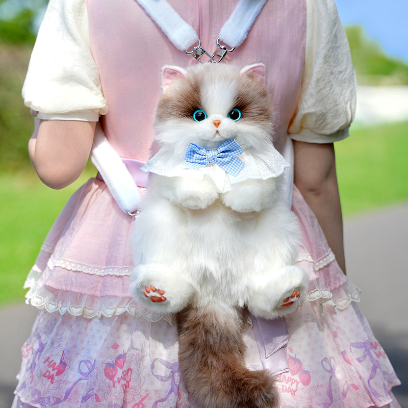 Simulated Ragdoll Cat Backpack, Kitten Backpack, Bionic Doll Plush Toy, Birthday Gift for Girls and Children