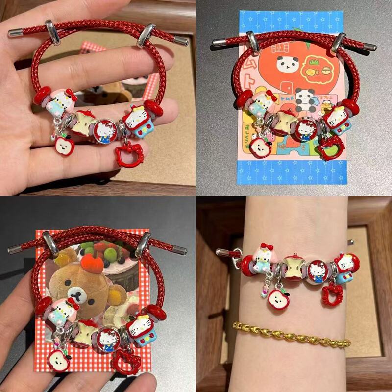 Retro Apple Kitty Cat Oil-Drip Alloy Beads Bracelet Student Bestie Bracelet Couple Bestie Birthday Gift Retro Apple Kitty Cat Oil-Drip Alloy Beads Bracelet Student Bestie Bracelet Couple Bestie Birthday Gift