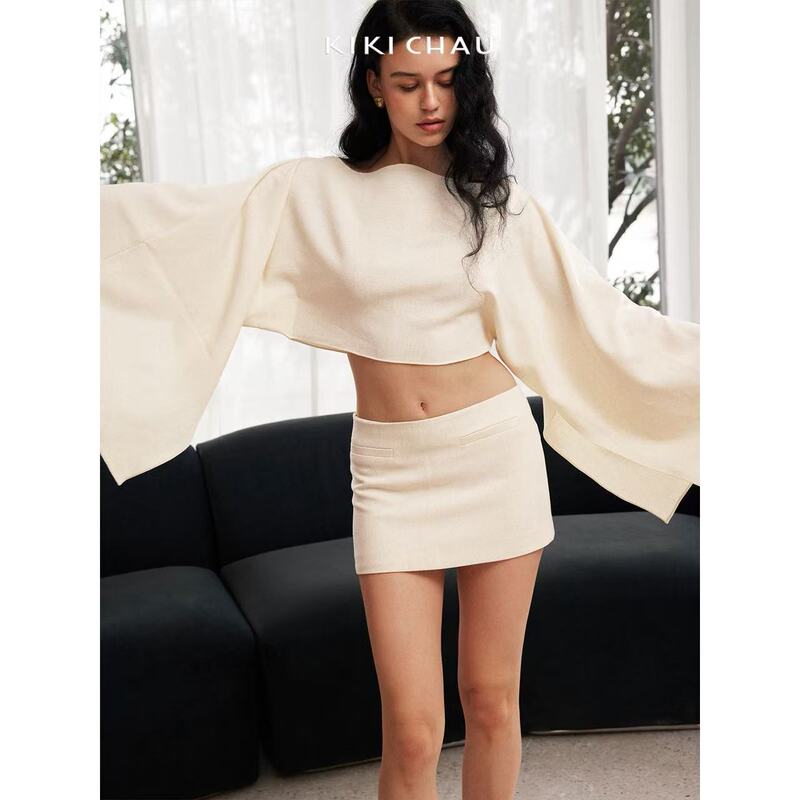 Kiki Chau Cotton and Linen Suit, 2026 Autumn, Very Beautiful, Light and Mature, Niche, Unique Two-Piece Set for Women Kiki Chau Cotton and Linen Suit, 2026 Autumn, Very Beautiful, Light and Mature, Niche, Unique Two-Piece Set for Women