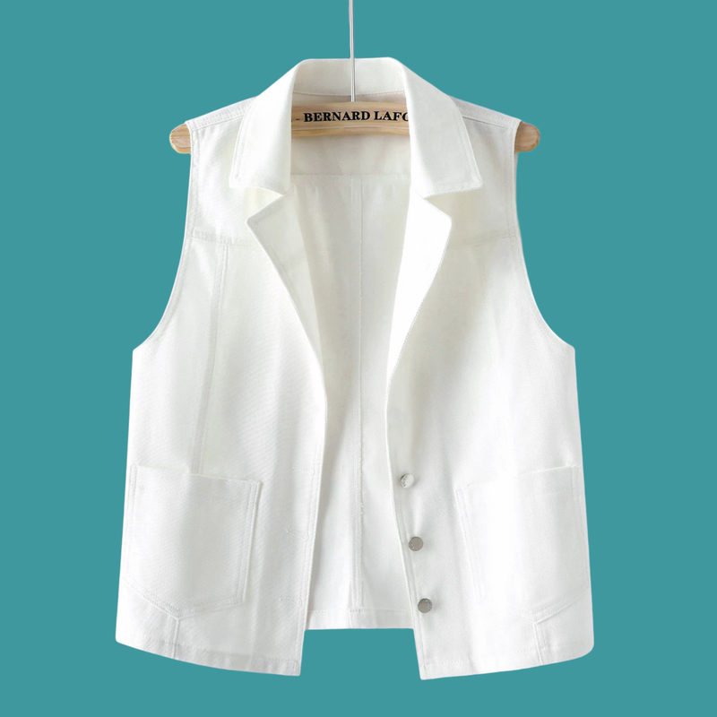 White Lapel Single-Breasted Vest for Women, Versatile and Slimming Sleeveless Outerwear for Autumn 2026, Stylish Top