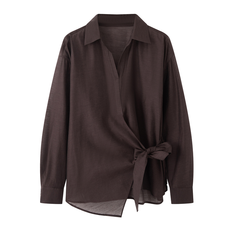 Di [Same Style as in Shopping Malls] 2026 Spring New Collection Waist-Tie Shirt with Asymmetrical Bow Top 66915