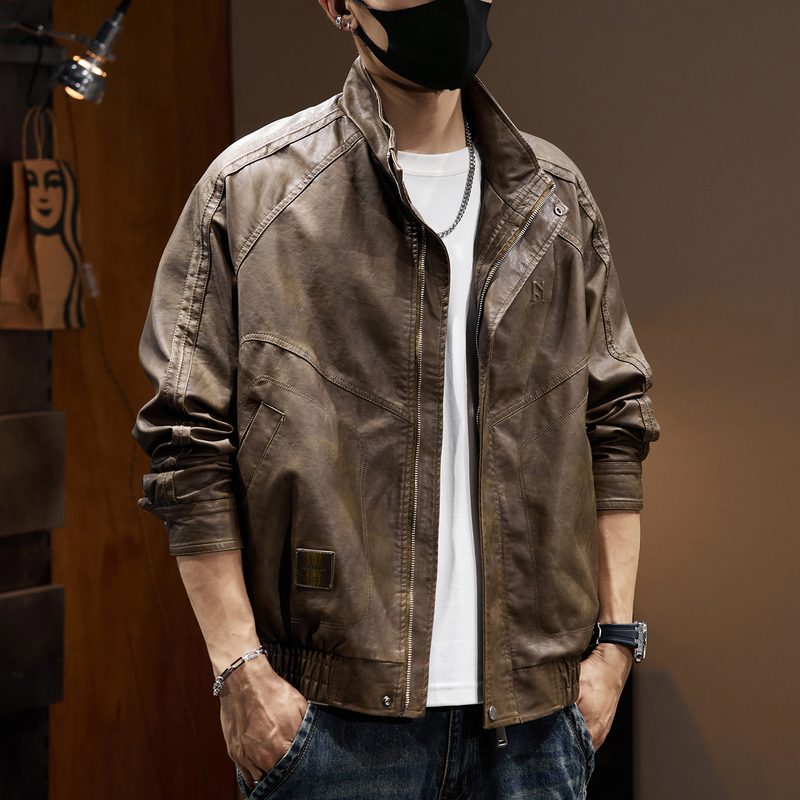 [Harajuku, Japan] Vintage Motorcycle Style Pu Leather Jacket for Men 2026 Spring and Autumn American Pilot Coat
