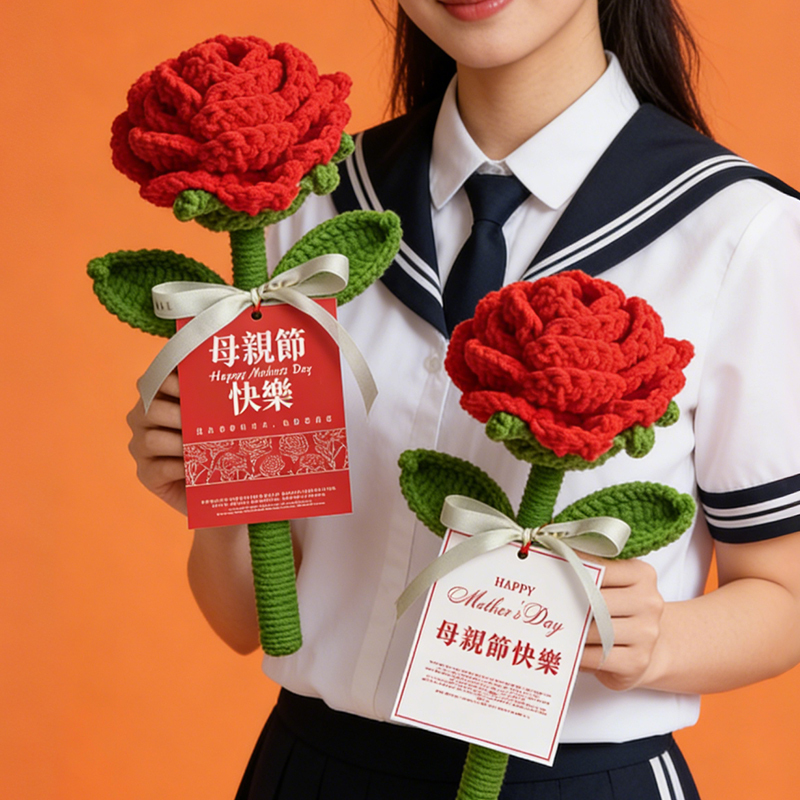 Hand-Woven Red Rose Bouquet Mother's Day Gift for Mom Creative Artificial Flower Finished Product Giant Rose Hand-Woven Red Rose Bouquet Mother's Day Gift for Mom Creative Artificial Flower Finished Product Giant Rose