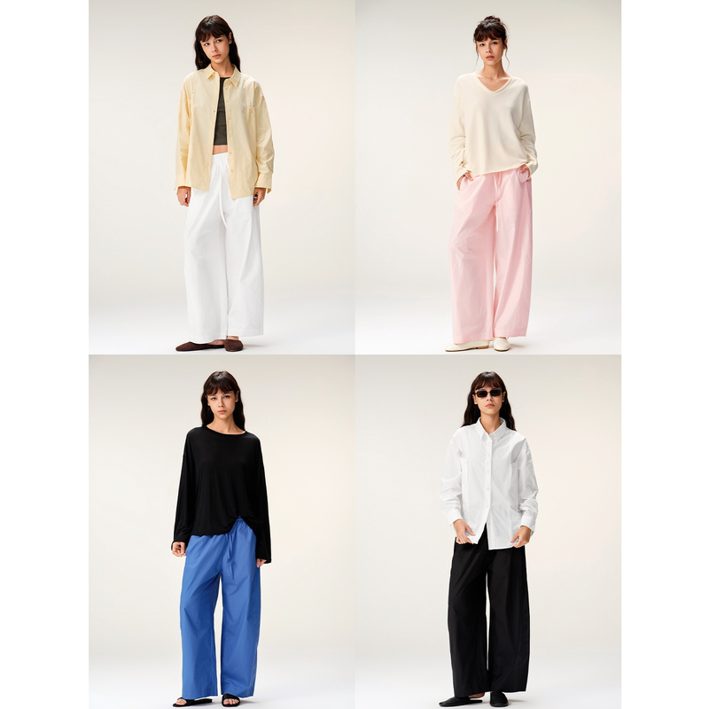 Multimath Little Ding Baoli/Macaron/Loose Casual Balloon Pants Summer Thin Nine-Point Straight Wide-Leg Pants