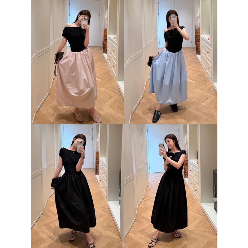 Multimath Little Ding Baoli/Morning Garden/Summer Casual Off-Shoulder One-Shoulder Collar Patchwork Long Dress Multimath Little Ding Baoli/Morning Garden/Summer Casual Off-Shoulder One-Shoulder Collar Patchwork Long Dress
