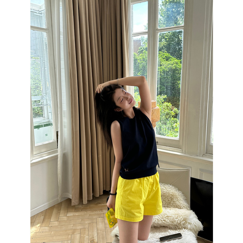 Multimath Little Ding Baoli/Lemon Yellow/Dopamine Pure Cotton Japanese Style Elastic Waist Sports Casual Shorts