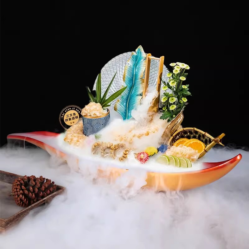 High-End Salmon Sashimi Plate, Ice Plate, Seafood Display Plate, Deep-Sea Fish Carving Plate, Hot Pot Restaurant Snowflake Beef Tableware High-End Salmon Sashimi Plate, Ice Plate, Seafood Display Plate, Deep-Sea Fish Carving Plate, Hot Pot Restaurant Snowflake Beef Tableware