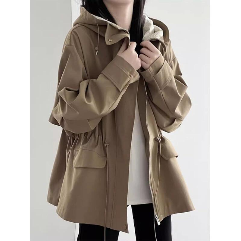 French Rixo Kelly British Style Hooded Trench Coat for Petite Sizes, Thickened Casual Loose Parka
