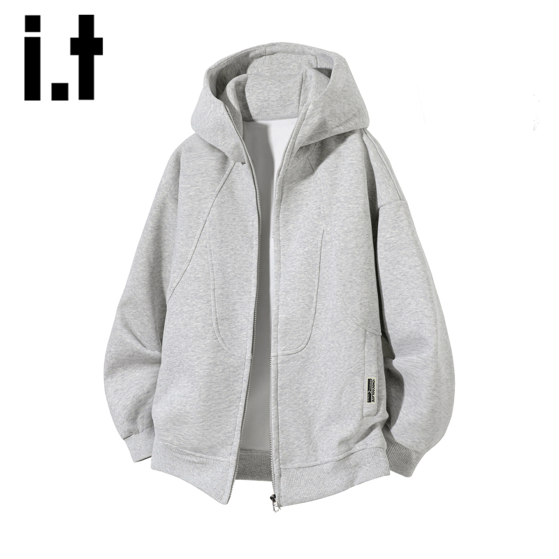 I.T: Chocoolate Hooded Zip-Up Sweatshirt for Men, Spring and Autumn, American Style, Versatile, Loose Casual Jacket