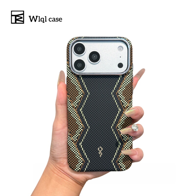 【Wlql Original】Suitable for Apple 18 Phone Case, Red Snake Scepter Black Kevlar Pattern, iPhone 17 Pro Max with Built-In Magnetic Attraction, 16 Pro Large Hole, 16 Hard Case, Business Style for Men, 17 Air Hard Case