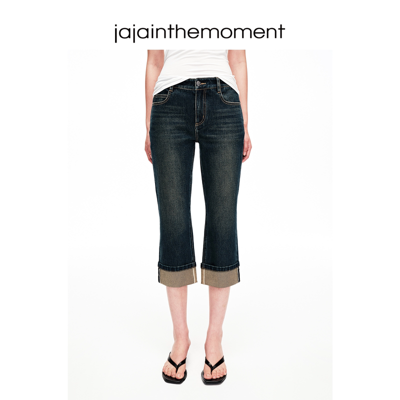 Jaja Classic Faded Nostalgic Stretchy Slim-Fit Low-Waist Cropped Capri Bootcut Jeans Je070003