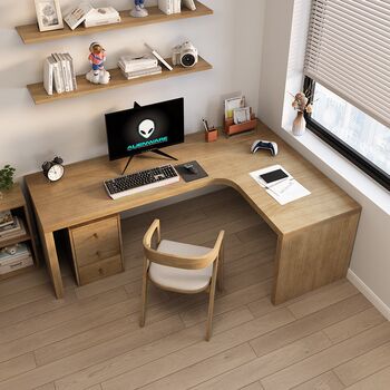 All solid wood corner desk l-shaped student home desk large desktop bedroom learning reading student writing desk