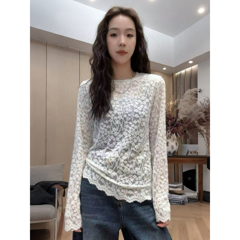 Little Jing Jing Takes a Break [3D Floral Lace Blouse] 26 Autumn New Arrival, Elegant and Versatile Top 2609D5533