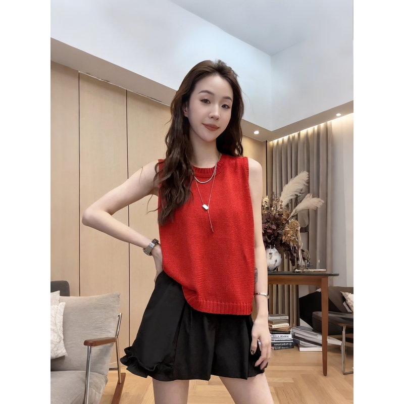 Little Jing Jing Takes a Break [Buttonless Sleeveless Knit Vest] 26 Summer New Simple Versatile Top 2605D3352