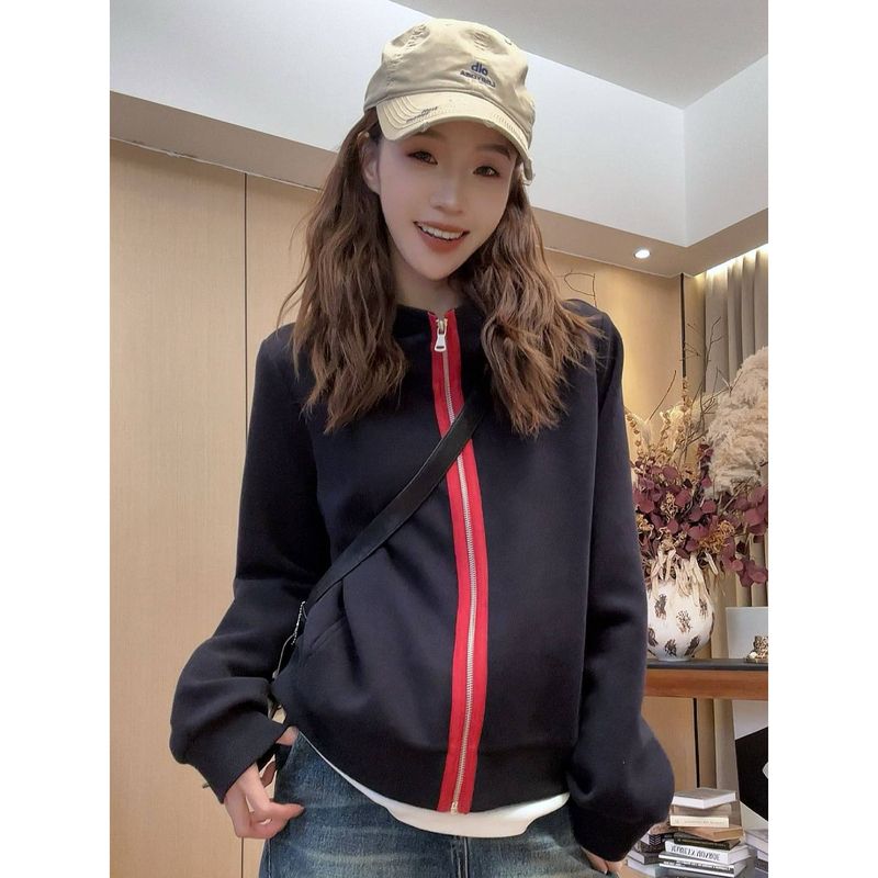 Little Jing Jing Takes a Break [Red Zipper Hooded Jacket] 26 Autumn New Versatile Sweatshirt Jacket 2608D4998