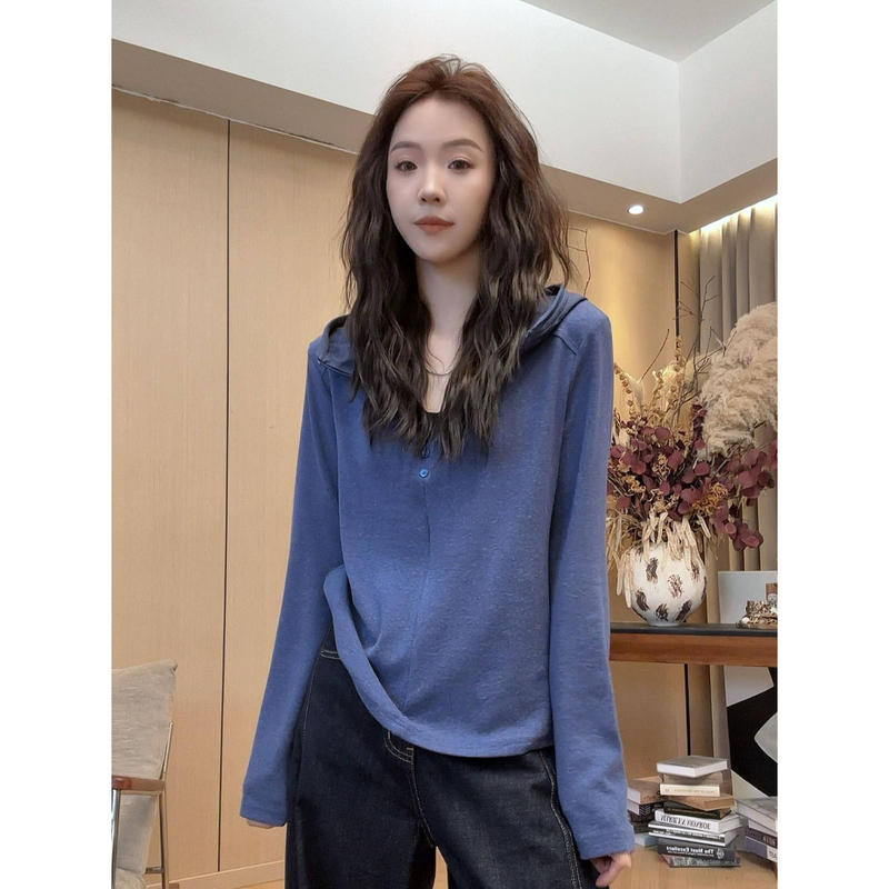 Little Jing Jing Takes a Break [Floral Mist Blue Hoodie] 2026 Autumn New Versatile Hooded Top 2609D5018