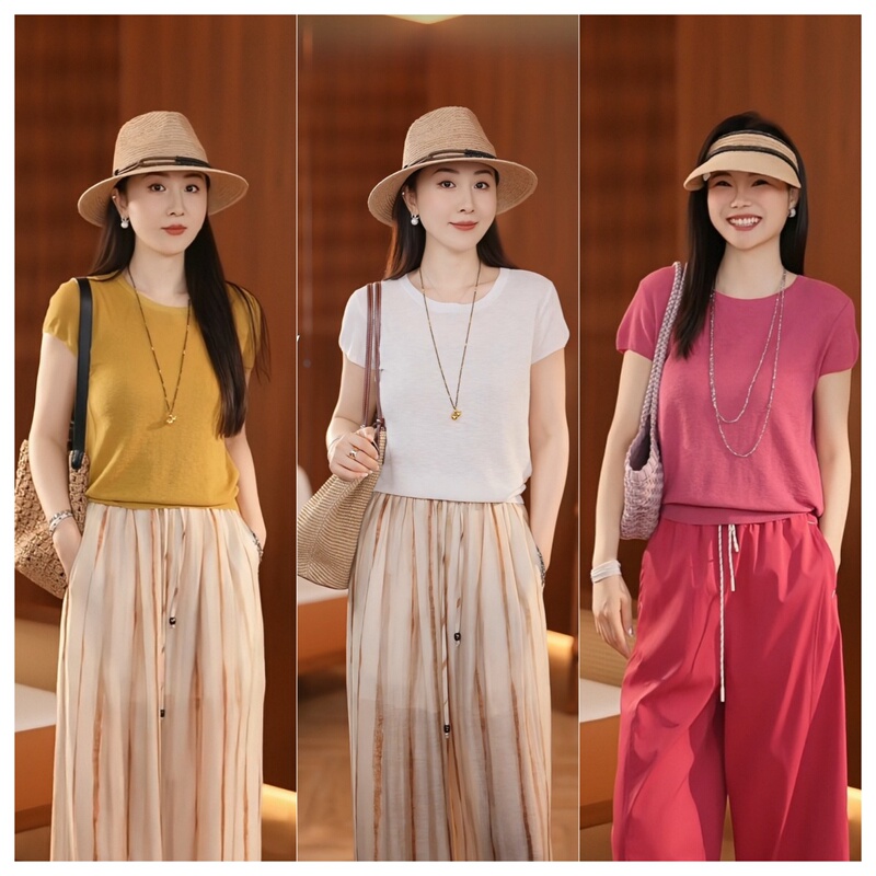 Lesamis·「Berry Light Summer」French-Style Icy Linen Versatile Small Flutter Sleeve Knit T-Shirt A682002216 Lesamis·「Berry Light Summer」French-Style Icy Linen Versatile Small Flutter Sleeve Knit T-Shirt A682002216
