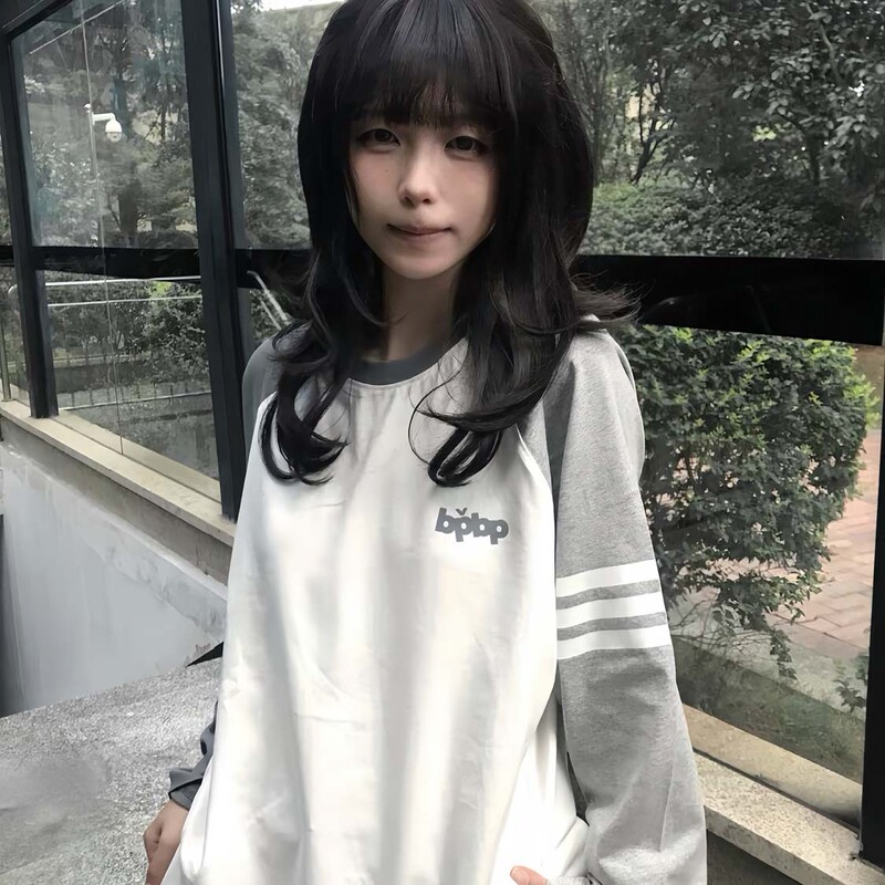 American Retro Style Three-Stripe Color-Block Raglan Long-Sleeve T-Shirt for Girls, Suitable for Spring and Autumn, for Middle and High School Students, Loose Fit Top