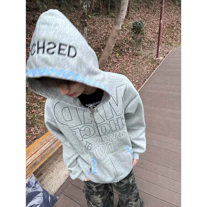 American-Style Letter Embroidery Hooded Cardigan Sweatshirt for Men and Women, New Spring Style, Versatile Couple's Outfit, Loose-Fitting Trendy Jacket