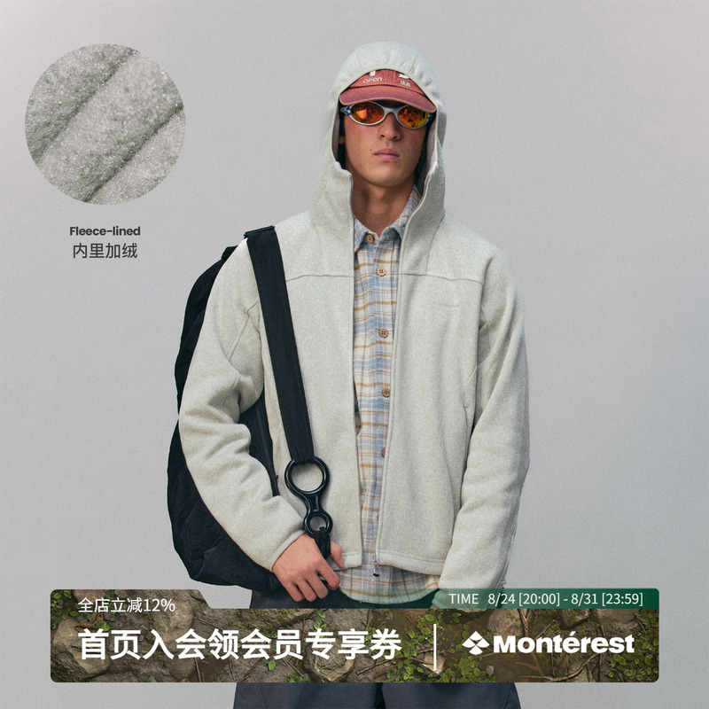 Instant Mountain Monrest Outdoor Hooded Fleece 5A Antibacterial Fleece-Lined Jacket Cardigan Sweatshirt Coat