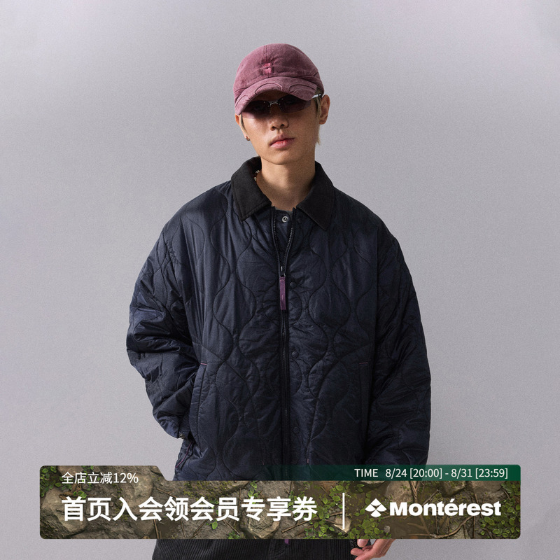 Monterest Retro Lapel Loose Fit Quilted Coach Casual Jacket Cotton Coat