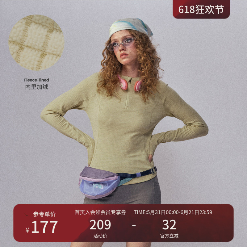 Instant Mountain Monrest Outdoor Fleece Long Sleeve T-Shirt Antibacterial Slim Fit Fleece-Lined Base Layer Top for Women
