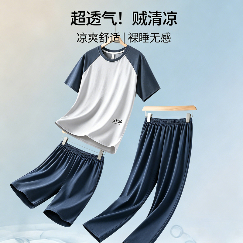 Fenteng Modal Men's Pajamas Ice Silk Cool Feeling Three-Piece Set Summer Thin 2026 New Simple Homewear