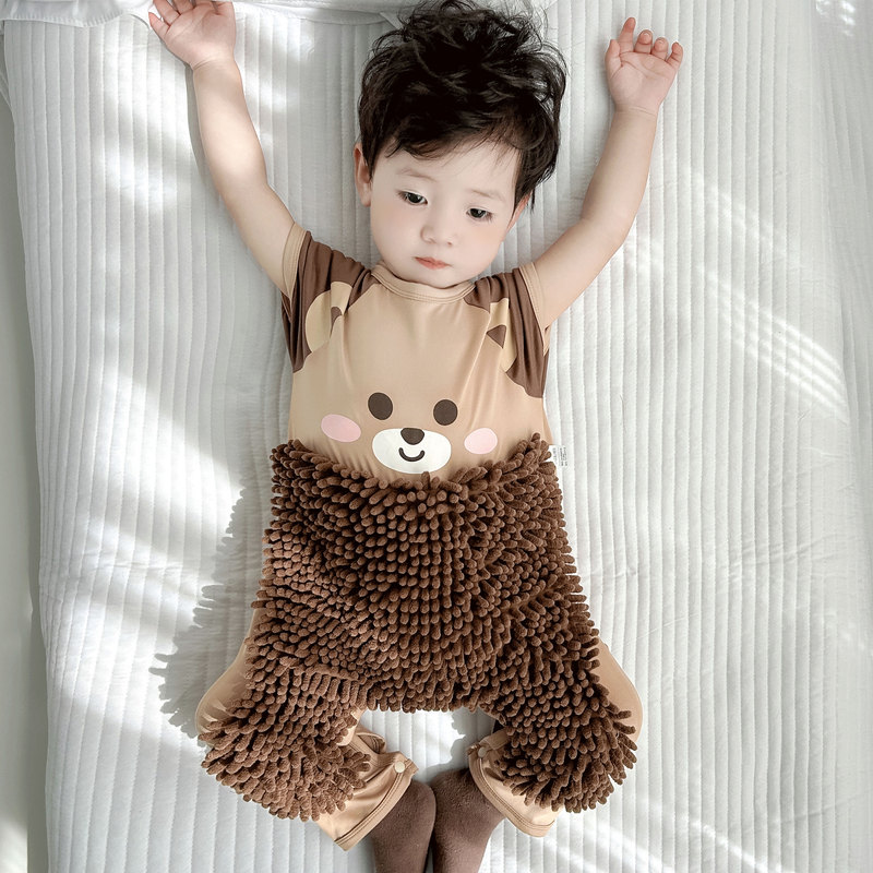 Baby Crawling Clothes with Knee Pads, Mop Clothes, Infant Floor Cleaning Clothes, Anti-Dirt Jumpsuit, Crawling Clothes, Short-Sleeved, Spring, Autumn, Summer