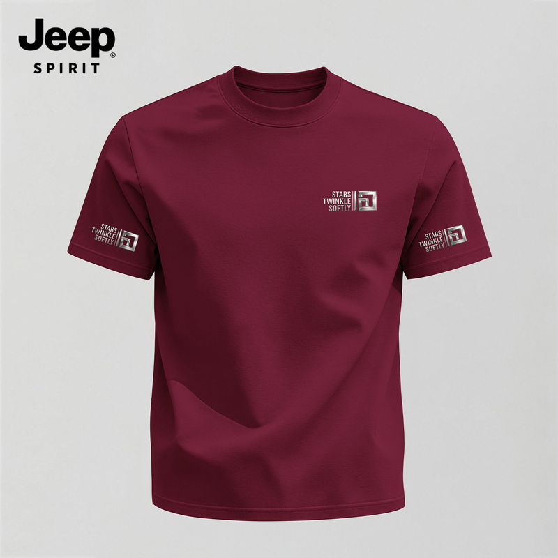 Jeep Men's Short-Sleeve T-Shirt Summer Men's Clothing Pure Cotton Breathable Versatile Burgundy American Style Top with a Sense of Design Jeep Men's Short-Sleeve T-Shirt Summer Men's Clothing Pure Cotton Breathable Versatile Burgundy American Style Top with a Sense of Design