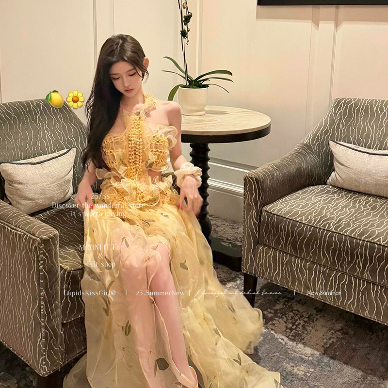 Hollow-Out Engagement Dress for Women, Summer Socialite High-End Luxury Birthday Dress, Heavy-Duty Ruffled Trailing Long Dress Hollow-Out Engagement Dress for Women, Summer Socialite High-End Luxury Birthday Dress, Heavy-Duty Ruffled Trailing Long Dress