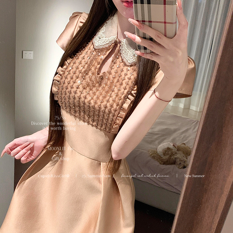 Chanel-Style Dress for Women, Socialite, Rich Daughter, Miu-Style Birthday Dress, Heavy Beading, Lapel Princess Dress