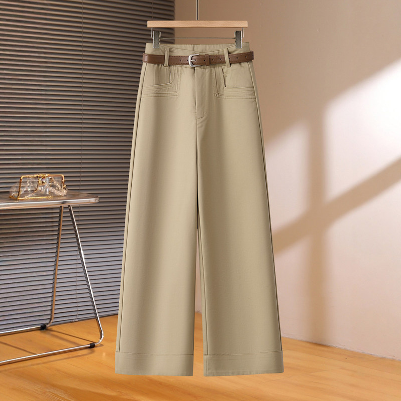 High-End Khaki Wide-Leg Pants for Women, Autumn 2026 New Style, Drapey Slimming Casual Pants, Cropped Straight-Leg Suit Pants