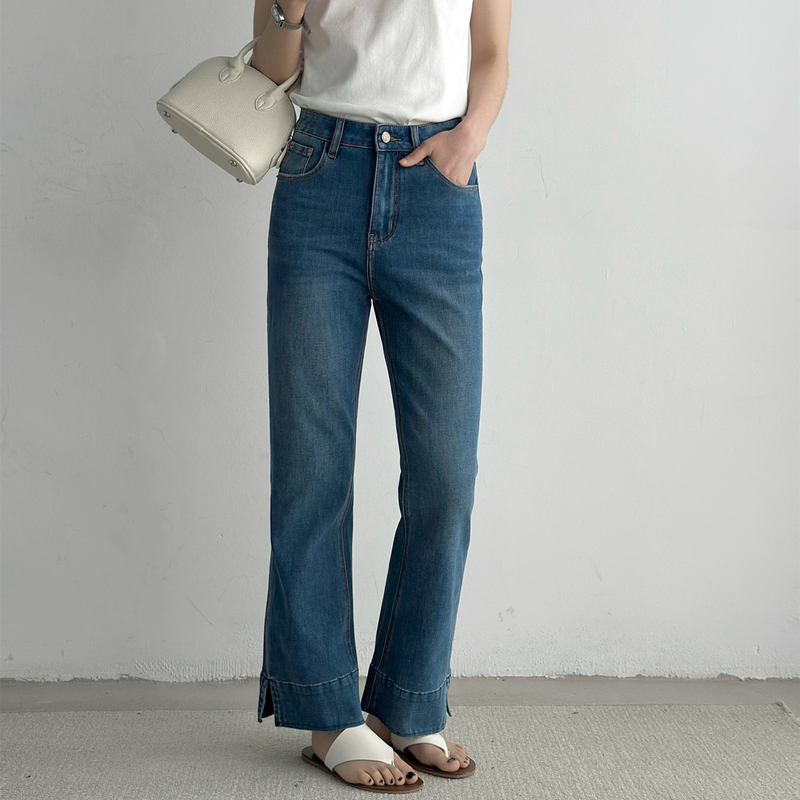 Coconut LAOSHU Four-Way Stretch Flared Jeans for Women, 2026 Summer Style, Elastic Straight-Leg Slit Slimming Cropped Pants Coconut LAOSHU Four-Way Stretch Flared Jeans for Women, 2026 Summer Style, Elastic Straight-Leg Slit Slimming Cropped Pants