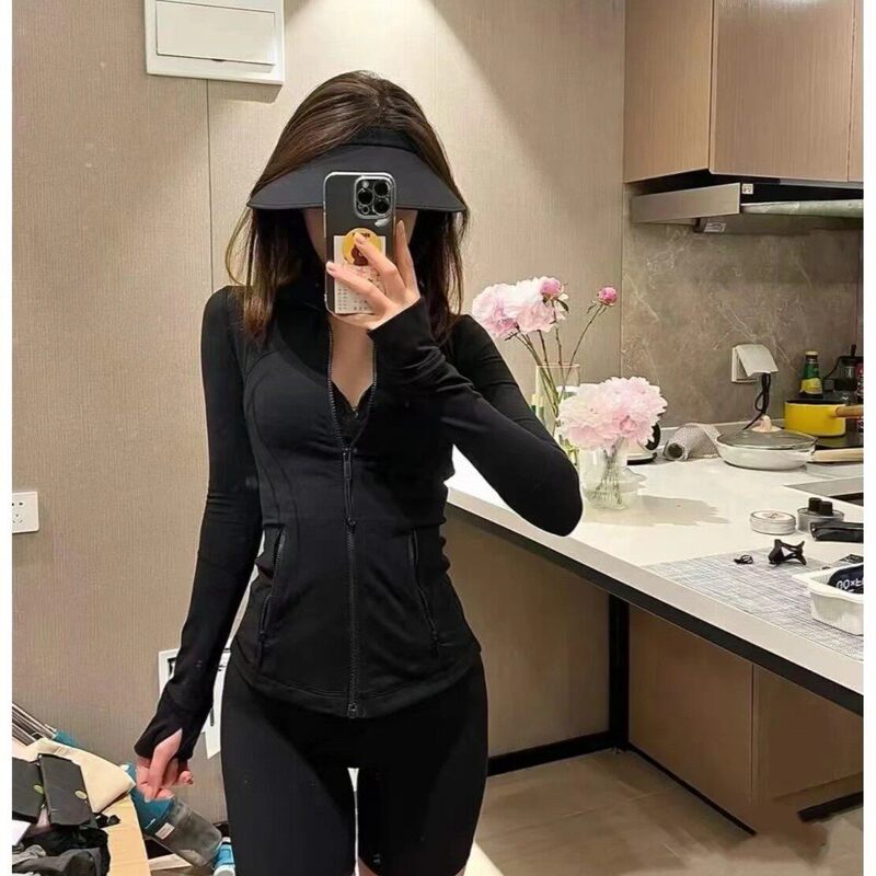 Qicifier Paper Code Long Slimming Full Zip Hooded Long Sleeve Yoga Jacket 2240