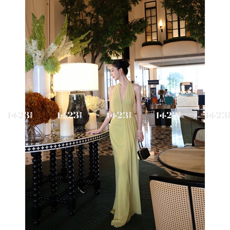 1423【the Legend of Sicily】Deep V-Neck Slit Long Dress High-Elastic Mesh Slimming Long Dress 1423【the Legend of Sicily】Deep V-Neck Slit Long Dress High-Elastic Mesh Slimming Long Dress