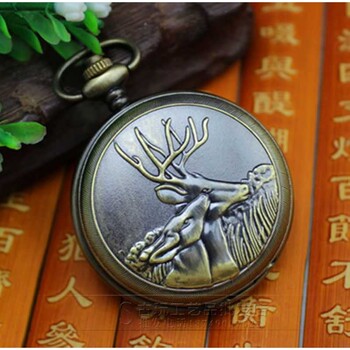 Antiques and miscellaneous items metal mechanical pocket watch retro engraving miscellaneous double deer pattern old retro
