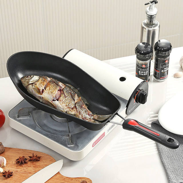 New Rectangular Uncoated Iron Pan for Frying Fish, Special Pan for Grilling Fish, Large Fish-Shaped Teppanyaki Pan for Home Use