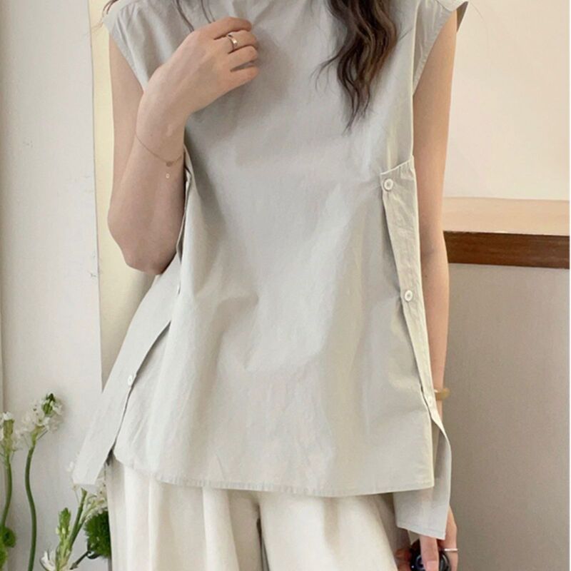 Extra Large Size 150kg Sleeveless Shirt for Women with Stylish Side Button Design, Summer Loose-Fitting Slimming Shirt for Plus-Size Women 2