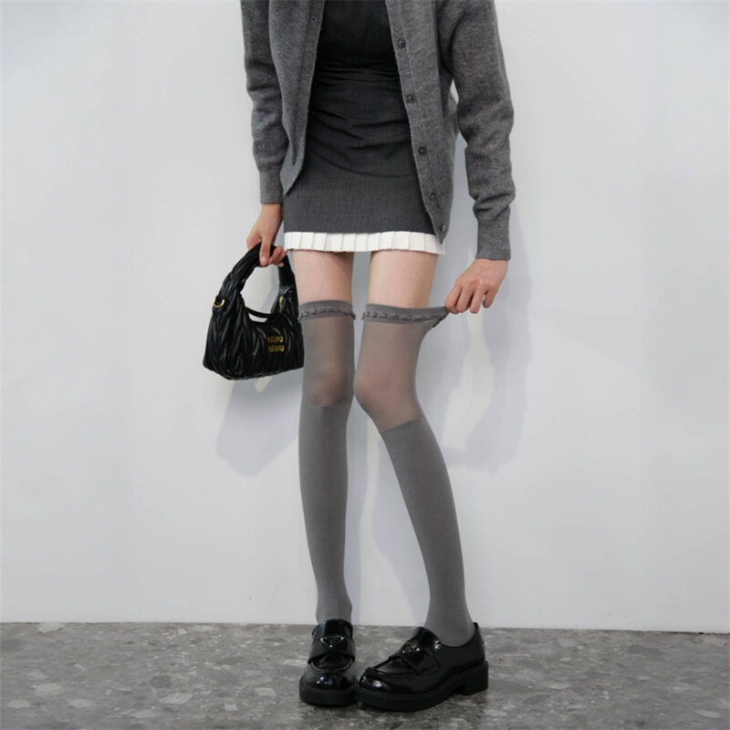 Korean Uamtor High-Tech Aesthetic Gray Slightly Sheer Bubble Mesh Spliced Over-The-Knee Long Socks for Women in Summer Korean Uamtor High-Tech Aesthetic Gray Slightly Sheer Bubble Mesh Spliced Over-The-Knee Long Socks for Women in Summer