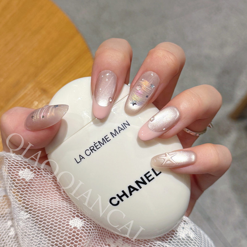 【Oxygen Girl】Qiao Xiancai Korean Style ins Pink French Oil Painting Cat Eye Star Wearable Nail Art Stickers 【Oxygen Girl】Qiao Xiancai Korean Style ins Pink French Oil Painting Cat Eye Star Wearable Nail Art Stickers