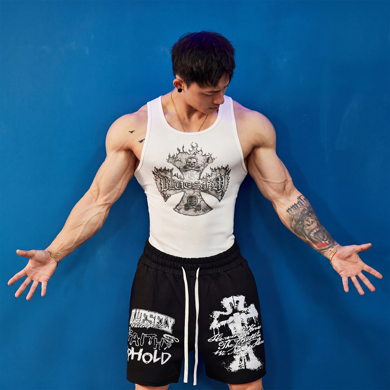 Bluesfly American-Style Skull Cross Fitness Sports Vest Men's High-Elastic Training Muscle Sleeveless T-Shirt Trendy Bluesfly American-Style Skull Cross Fitness Sports Vest Men's High-Elastic Training Muscle Sleeveless T-Shirt Trendy