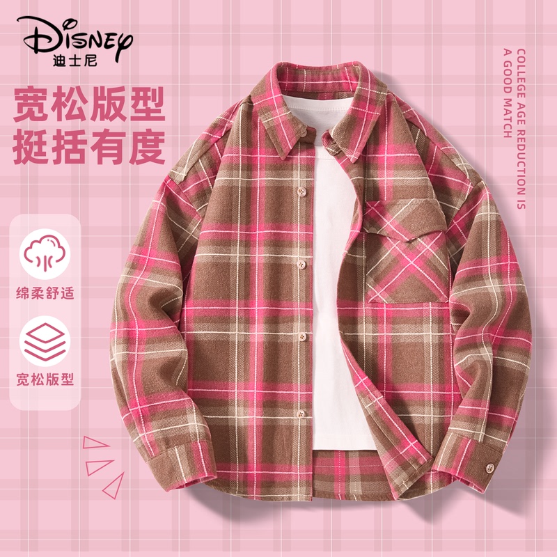 Disney Boys' Plaid Shirt 2026 New Style Medium and Large Children's Skin-Friendly Top Spring and Autumn Fashion Shirt Jacket