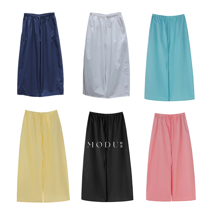 Macaron Color Spring and Summer 100% Cotton Paper-Like Feel Nine-Point Wide-Leg Thin Loose Balloon Pants Slightly Curved Knife Pants Md6286