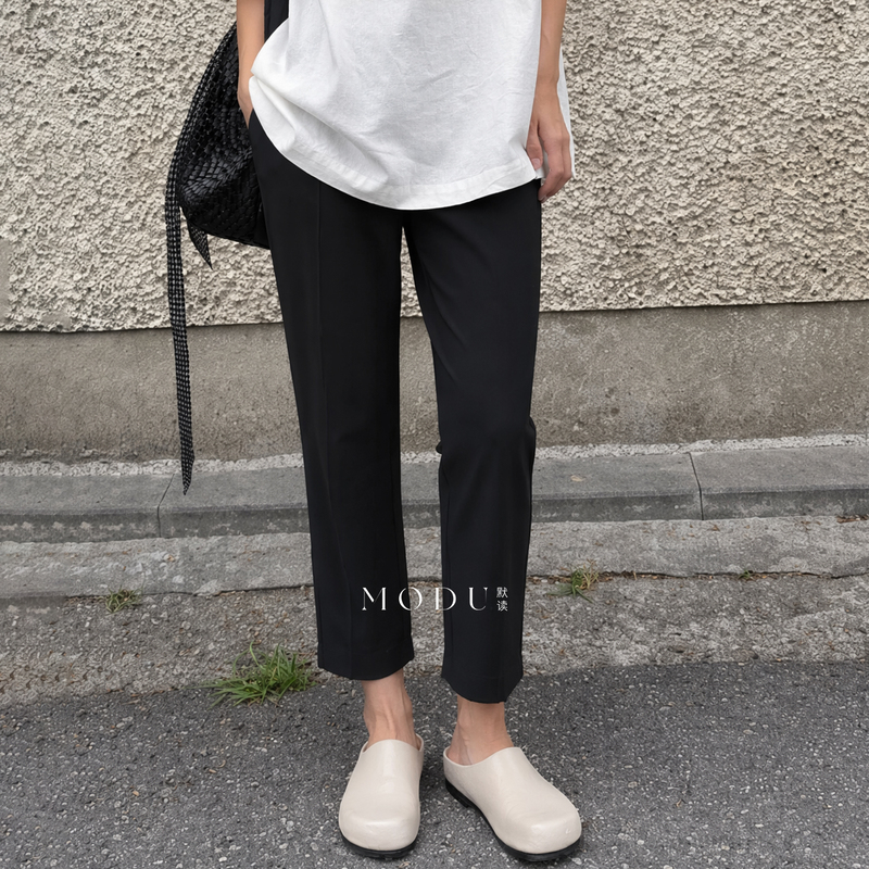 Summer Lightweight High-Elastic Cotton Cropped Pants with Tapered Legs, Black Cuffed Pants, Simple and Versatile 6363 Summer Lightweight High-Elastic Cotton Cropped Pants with Tapered Legs, Black Cuffed Pants, Simple and Versatile 6363