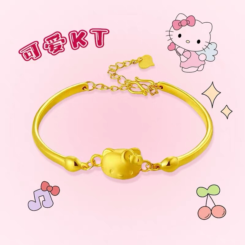 Gold-Plated Silver 9999 Hello Kitty Bracelet, Sweet and Never Fades, Jewelry, Birthday Gift for Girlfriend