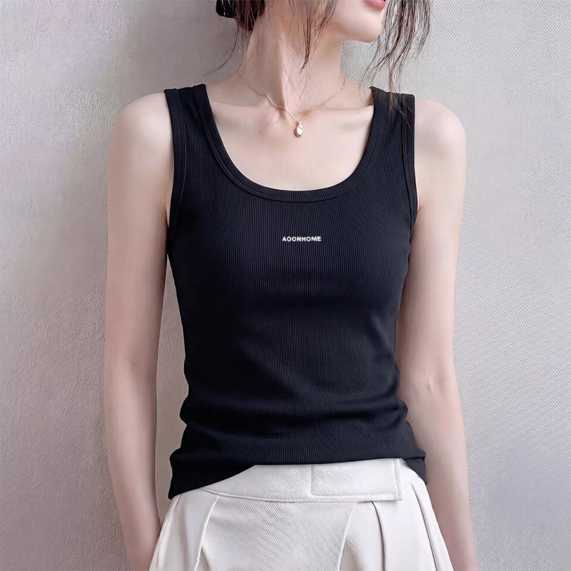 European-Style Black Camisole for Women, High-End Trendy Slim-Fit Lettered Sleeveless Top European-Style Black Camisole for Women, High-End Trendy Slim-Fit Lettered Sleeveless Top