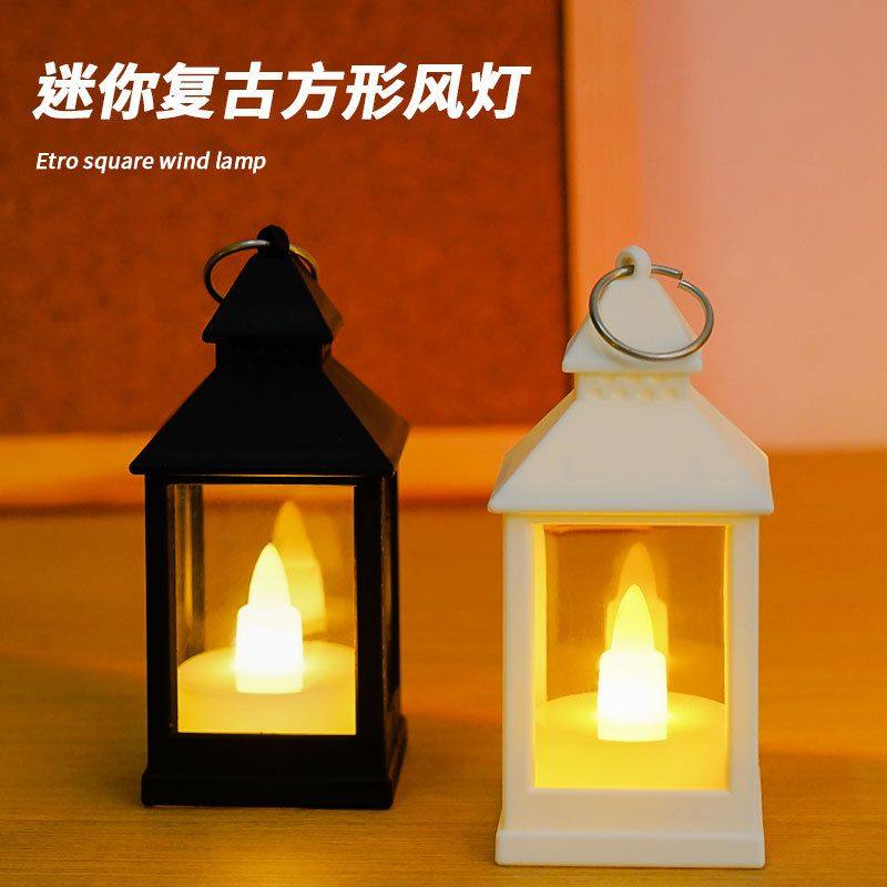 复古方形风灯led电子蜡烛灯卧室宿舍装饰氛围灯桌面摆件
