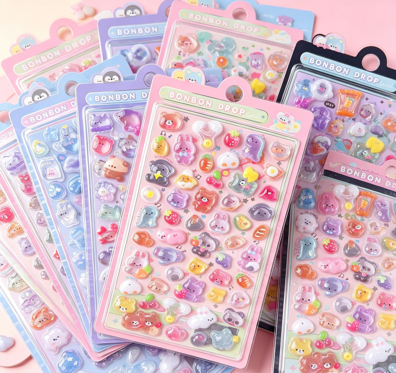 Cartoon Japanese-Style Beautiful 3D Cute Embossed Diamond Gem Stickers for Children and Girls Phone Decoration Stickers